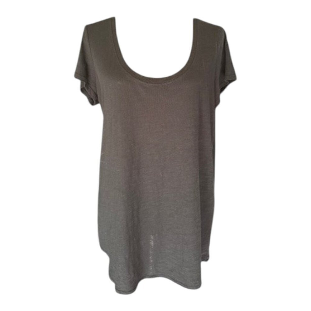 Eileen Fisher Black Slubby Organic Cotton Jersey Scoop Neck Hi Low Hem Med EUC